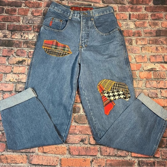 Jou Jou Denim - Vintage 80s Jou Jou High Waisted Jeans 9/10 Grunge Punk Plaid Patches Emo Goth